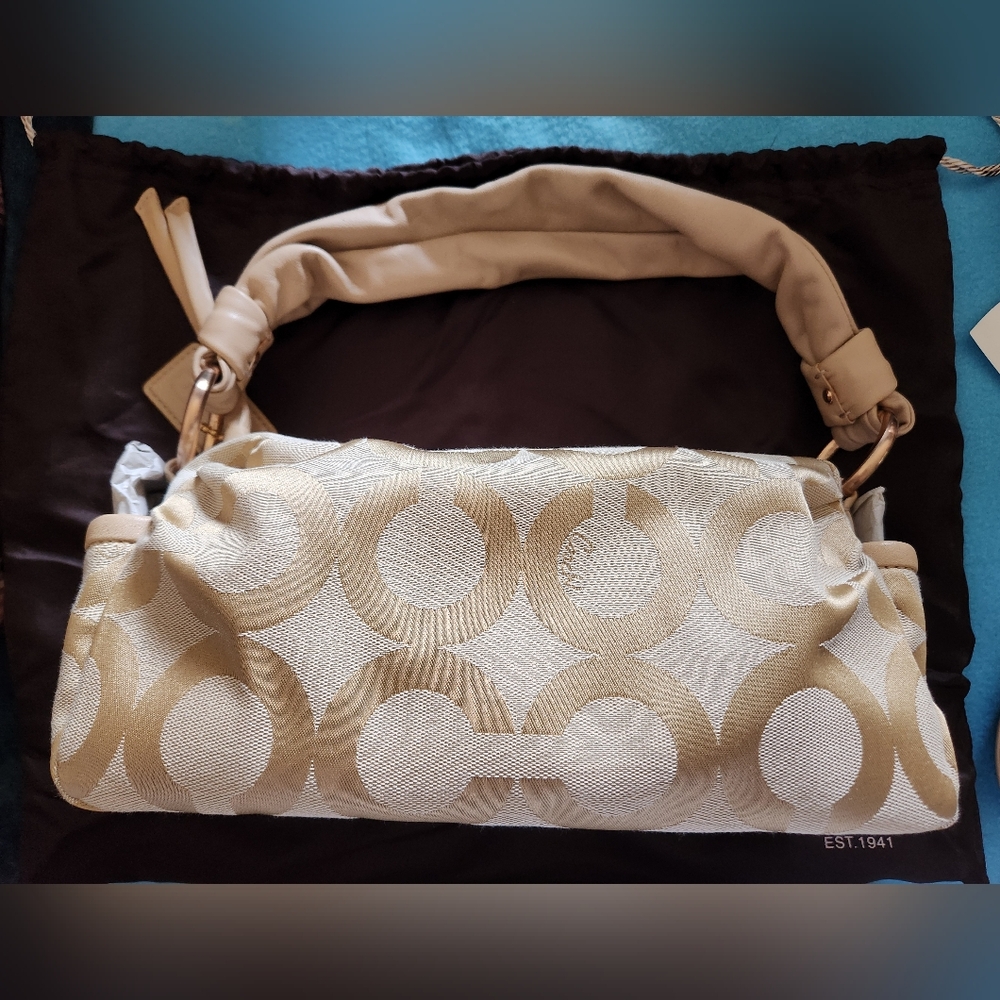 COACH 13507 Parker Op Art Canvas Tan/Gold Jacquard Signature C Shoulder Bag